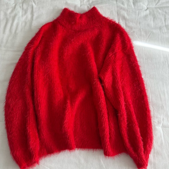 Eloquii Sweaters - Eloquii Vibrant Red Fuzzy Turtleneck Sweater